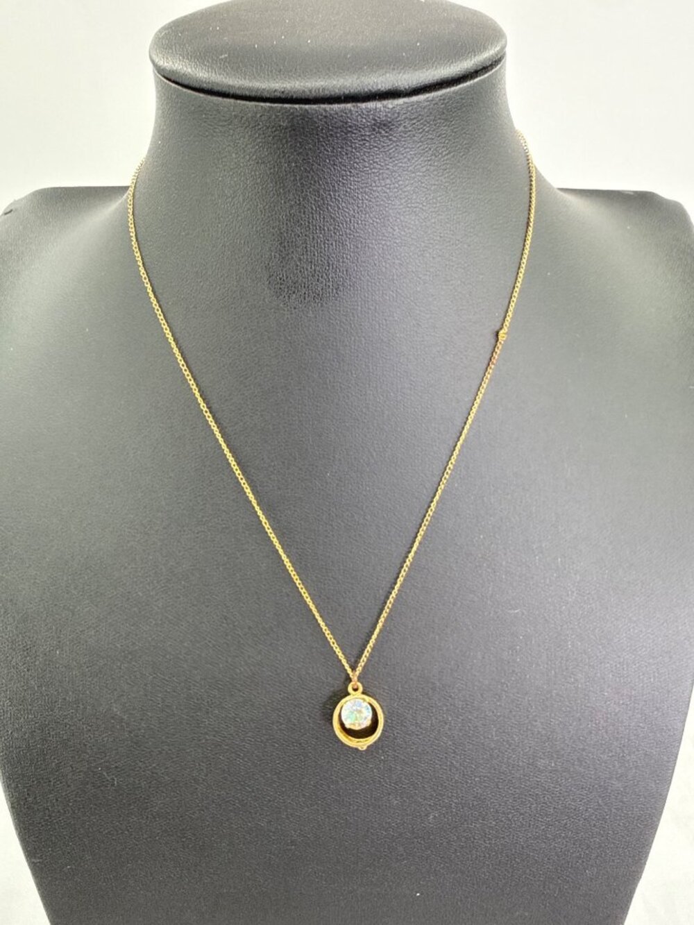 14K Gold Filled Iridescent Crystal Bezel Necklace Dainty Minimalist Solitaire
